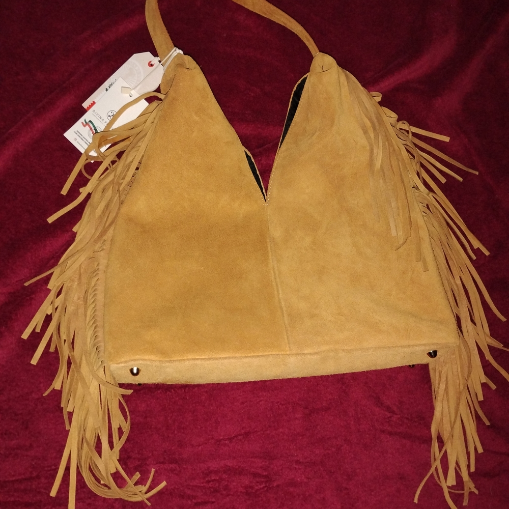 Stylish Tan Suede Fringe Shoulder Bag